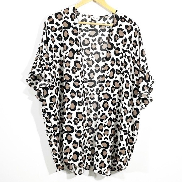 IVORY/BROWN LEOPARD PRINT KIMONO WITH RUFFLE SLEEVE - Picture 7 of 11